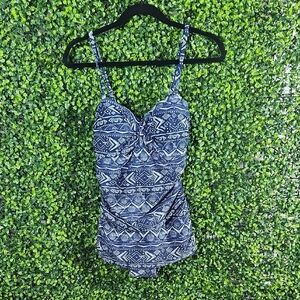 Blue One Piece Swimsuit with Textured Pattern Size 10 On Sale